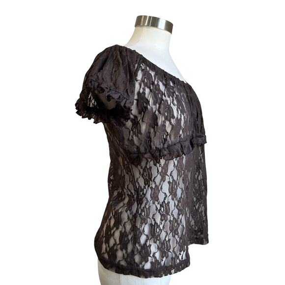 Burleska Women's Gothic Brown Lace Gypsy Peasant Pirate Top Size 2XL/3XL - Picture 3 of 6
